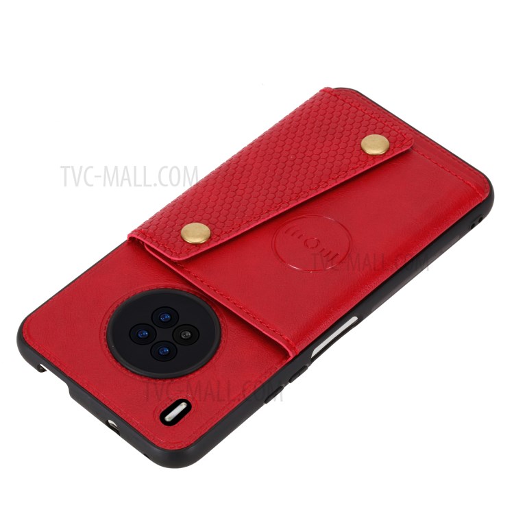 Built-in Magnetic Sheet Design PU Leather Coated TPU Shell Case Kickstand + Card Slots for Huawei Y9a - Red-4