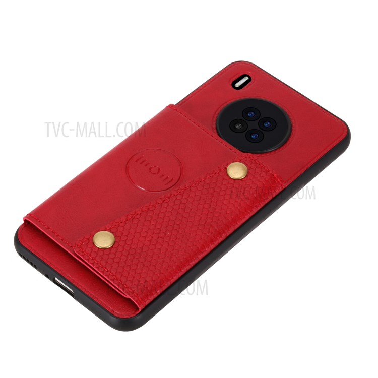 Built-in Magnetic Sheet Design PU Leather Coated TPU Shell Case Kickstand + Card Slots for Huawei Y9a - Red-5