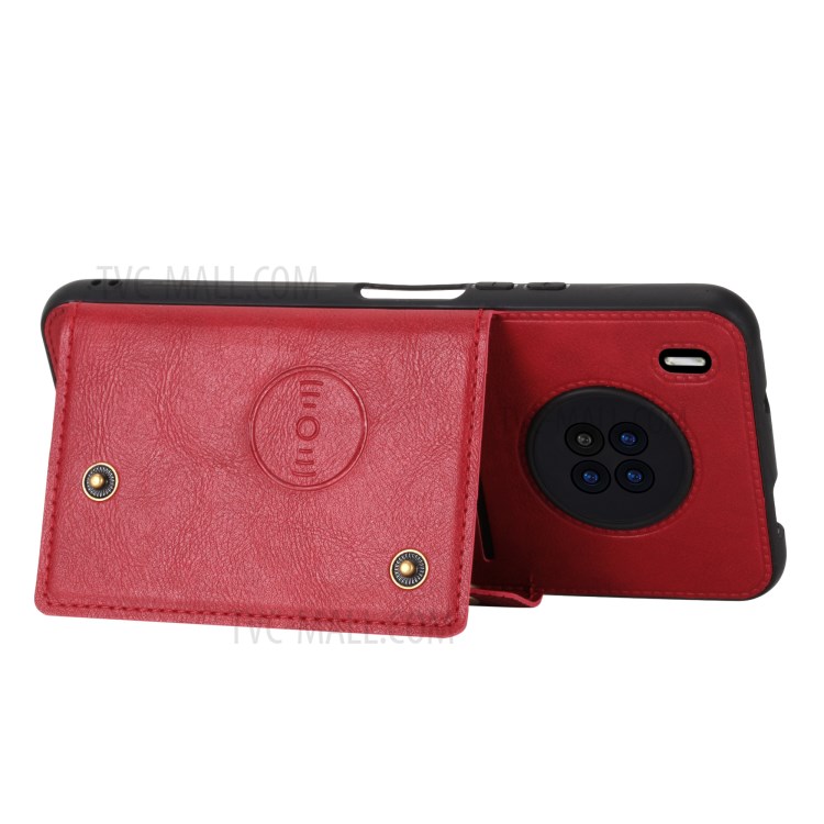 Built-in Magnetic Sheet Design PU Leather Coated TPU Shell Case Kickstand + Card Slots for Huawei Y9a - Red-7