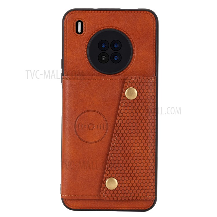 Built-in Magnetic Sheet Design PU Leather Coated TPU Shell Case Kickstand + Card Slots for Huawei Y9a - Brown-3