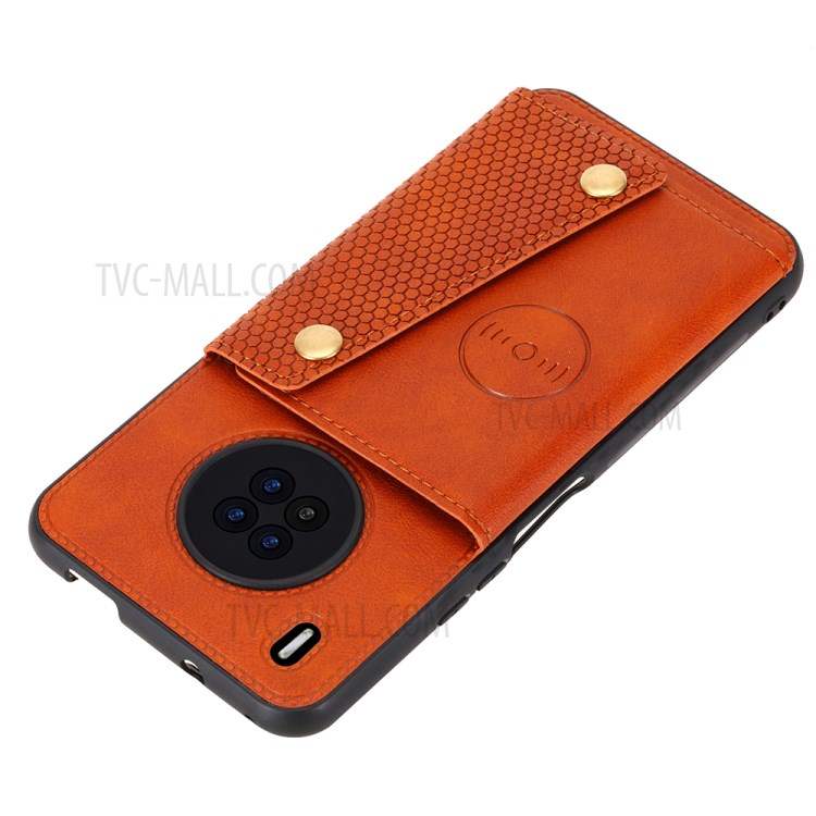 Built-in Magnetic Sheet Design PU Leather Coated TPU Shell Case Kickstand + Card Slots for Huawei Y9a - Brown-4