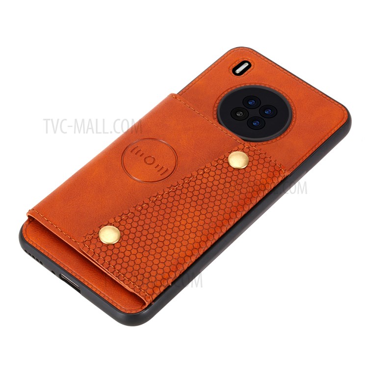 Built-in Magnetic Sheet Design PU Leather Coated TPU Shell Case Kickstand + Card Slots for Huawei Y9a - Brown-5