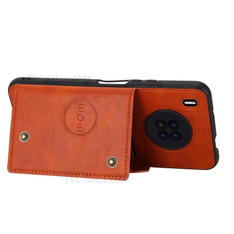 Built-in Magnetic Sheet Design PU Leather Coated TPU Shell Case Kickstand + Card Slots for Huawei Y9a - Brown-7