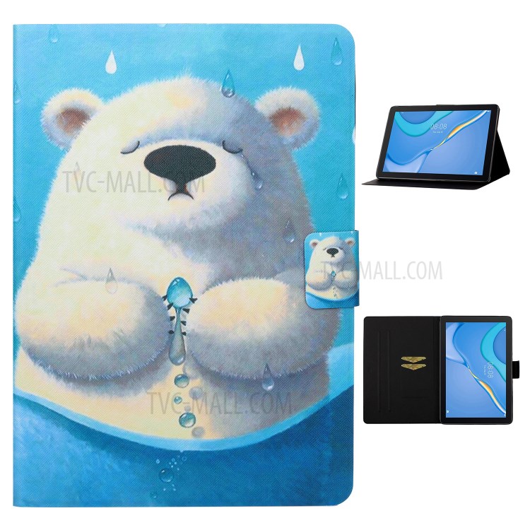 Colored Painting Pattern Leather Case for Huawei MatePad T10S/T10/Enjoy Tablet 2 10.1/Honor Pad X6/Pad 6 10.1-inch - White Bear-1