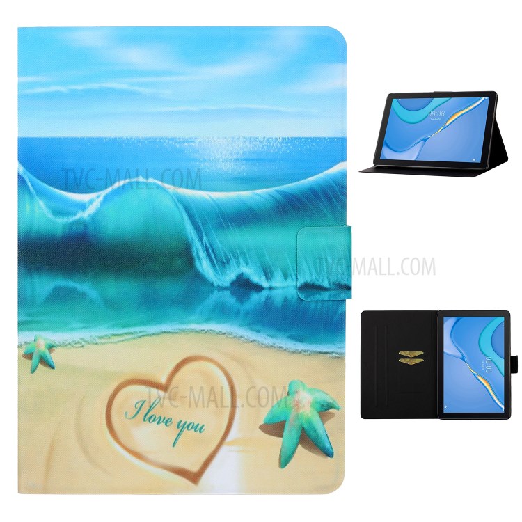 Colored Painting Pattern Leather Case for Huawei MatePad T10S/T10/Enjoy Tablet 2 10.1/Honor Pad X6/Pad 6 10.1-inch - Beach-1