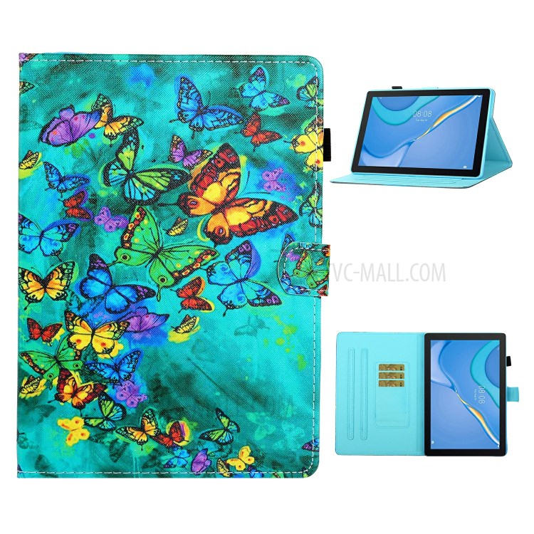 Card Slots Design Pattern Printing Tablet Cover Case for Huawei MatePad T10/MatePad T10S/Enjoy Tablet 2/Honor Pad 6 10.1-inch/X6 9.7 inch - Colorful Butterflies-1
