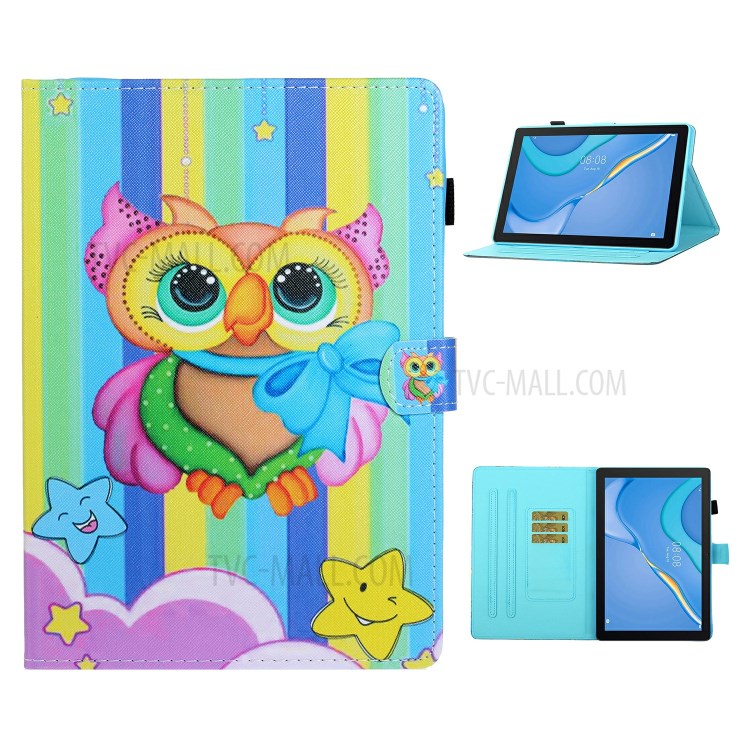 Card Slots Design Pattern Printing Tablet Cover Case for Huawei MatePad T10/MatePad T10S/Enjoy Tablet 2/Honor Pad 6 10.1-inch/X6 9.7 inch - Colorful Owl-1