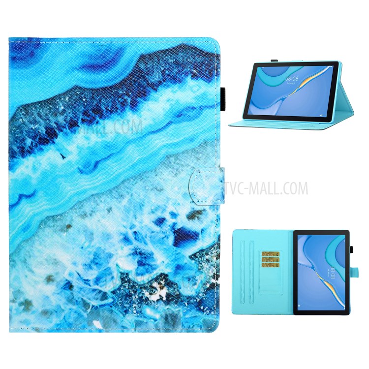 Card Slots Design Pattern Printing Tablet Cover Case for Huawei MatePad T10/MatePad T10S/Enjoy Tablet 2/Honor Pad 6 10.1-inch/X6 9.7 inch - Sea Wave-1
