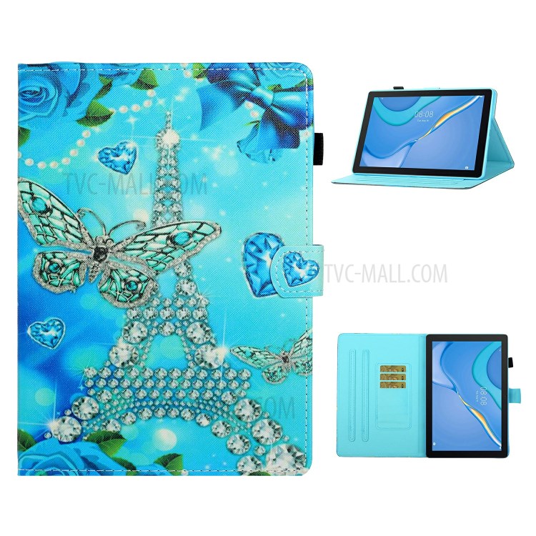 Card Slots Design Pattern Printing Tablet Cover Case for Huawei MatePad T10/MatePad T10S/Enjoy Tablet 2/Honor Pad 6 10.1-inch/X6 9.7 inch - Butterfly and Tower-1