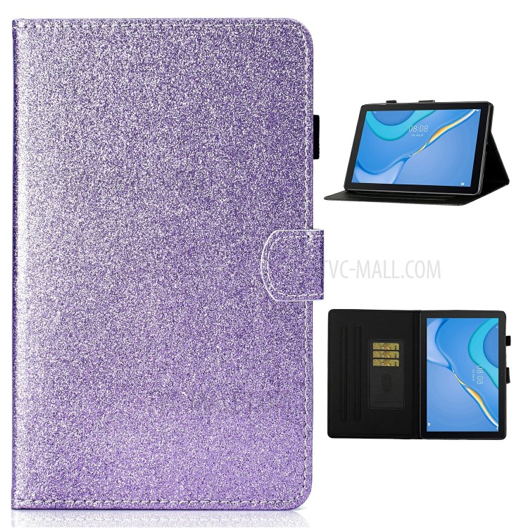 Glitter Powder Shiny Leather Smart Case with Card Slots for Honor Pad X6 / Honor Pad 6 / Huawei Enjoy Tablet 2 / Huawei MatePad T10S/T10 - Purple-1