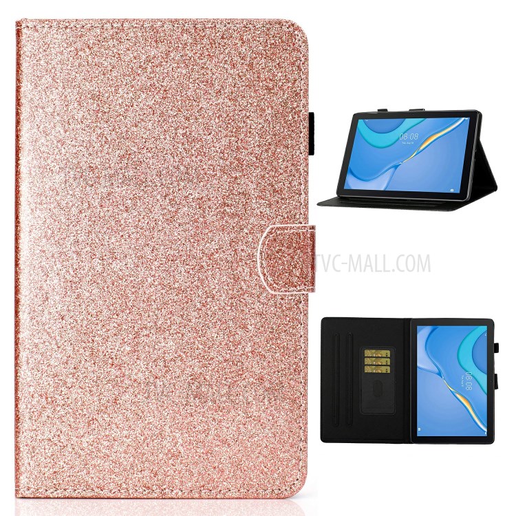 Glitter Powder Shiny Leather Smart Case with Card Slots for Honor Pad X6 / Honor Pad 6 / Huawei Enjoy Tablet 2 / Huawei MatePad T10S/T10 - Rose Gold-1