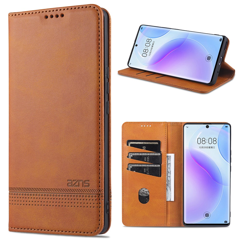 AZNS Auto-absorbed Magnetic Stand Wallet Leather Mobile Shell Case for Huawei nova 8 5G - Brown-1