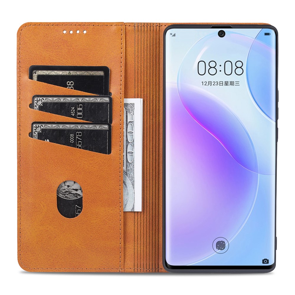 AZNS Auto-absorbed Magnetic Stand Wallet Leather Mobile Shell Case for Huawei nova 8 5G - Brown-8