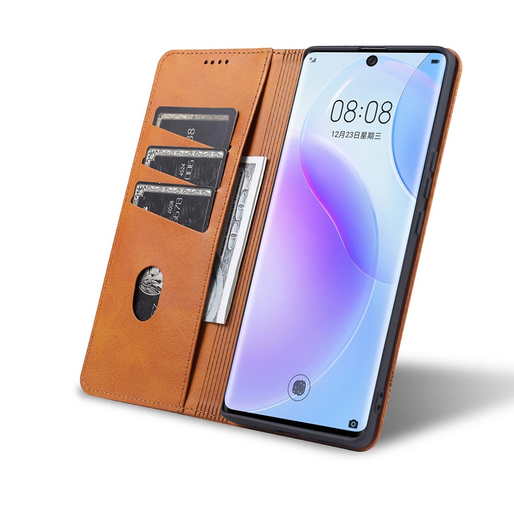 AZNS Auto-absorbed Magnetic Stand Wallet Leather Mobile Shell Case for Huawei nova 8 5G - Brown-9