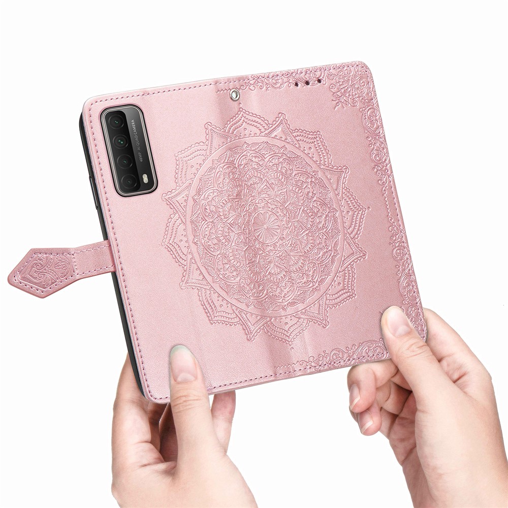 Embossed Mandala Flower Leather Case with Wallet Stand for Huawei P smart 2021 / Y7a - Rose Gold-10