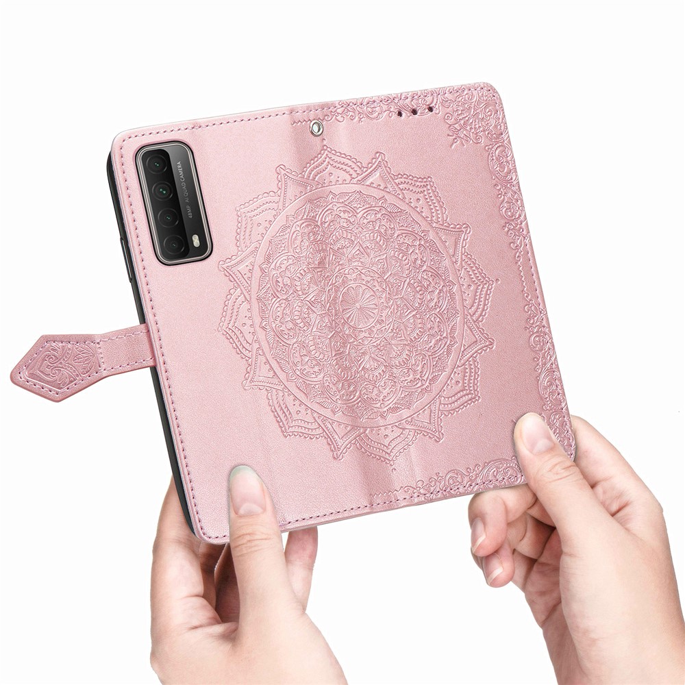 Geprägte Mandala Blumenlederhülle Mit Brieftasche Für Huawei P Smart 2021 / Y7a - Roségold-10