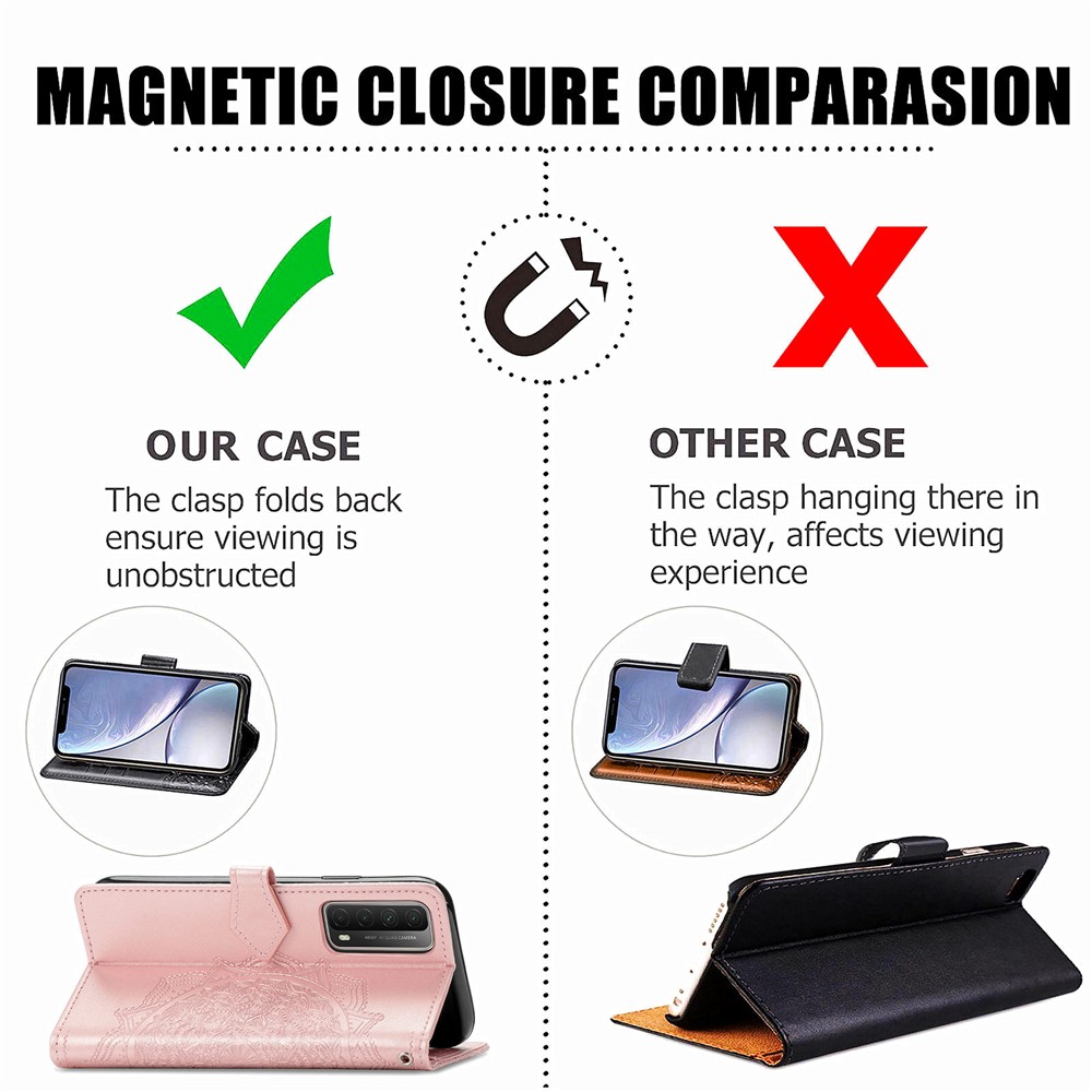 Embossed Mandala Flower Leather Case with Wallet Stand for Huawei P smart 2021 / Y7a - Rose Gold-15