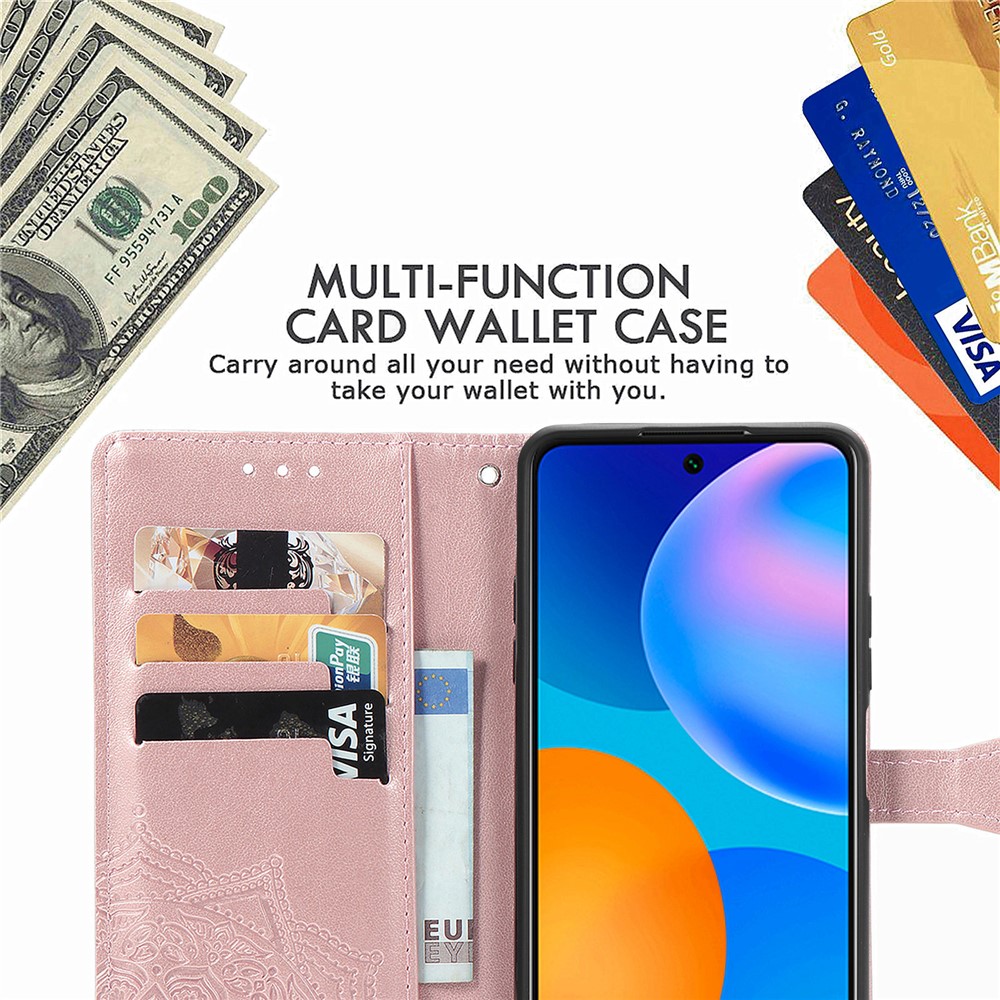 Embossed Mandala Flower Leather Case with Wallet Stand for Huawei P smart 2021 / Y7a - Rose Gold-16