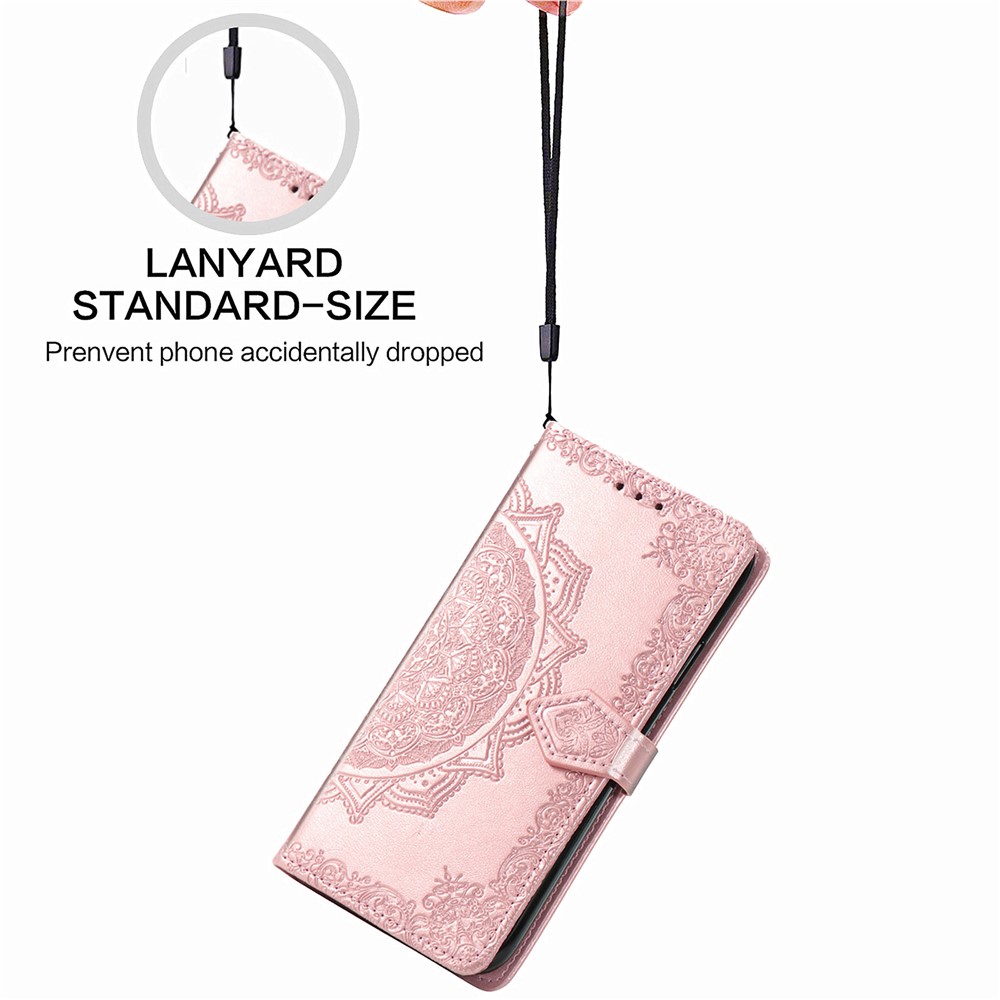 Geprägte Mandala Blumenlederhülle Mit Brieftasche Für Huawei P Smart 2021 / Y7a - Roségold-17