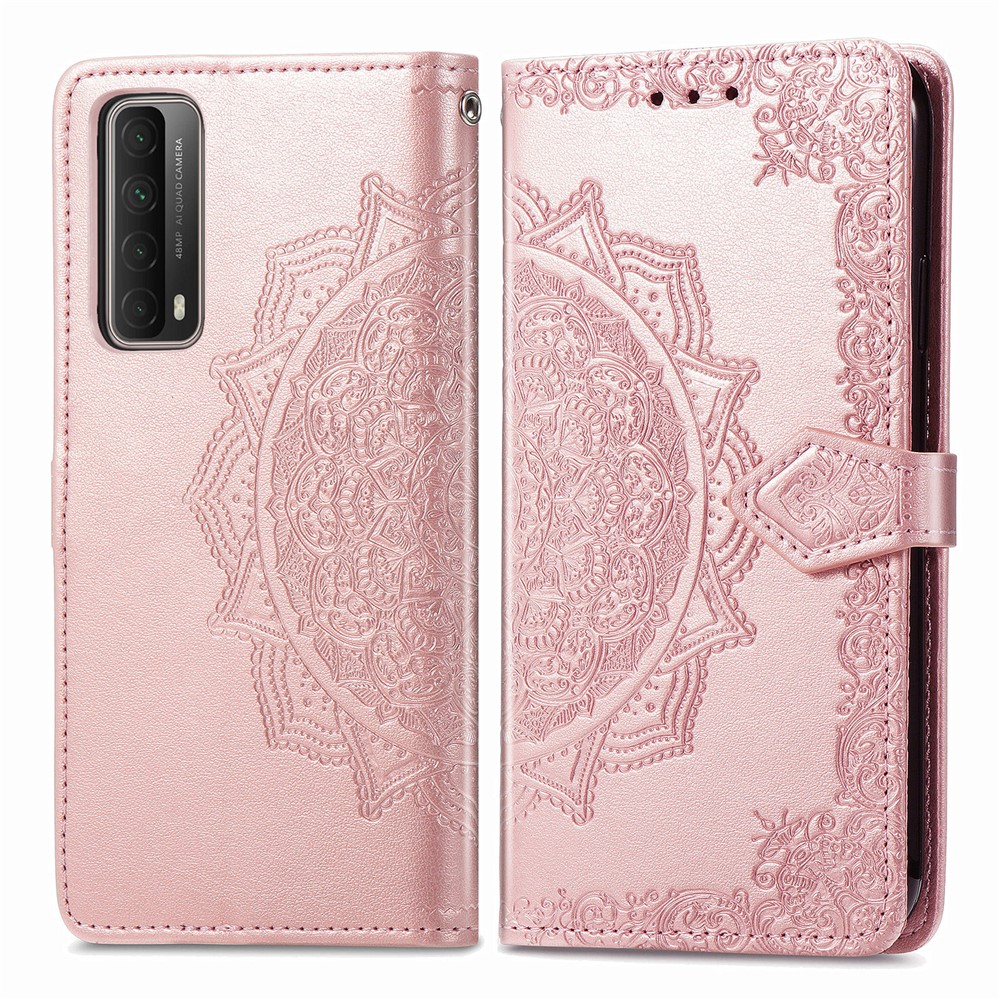 Geprägte Mandala Blumenlederhülle Mit Brieftasche Für Huawei P Smart 2021 / Y7a - Roségold-2