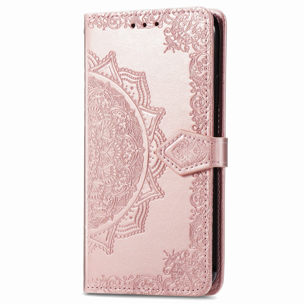 Geprägte Mandala Blumenlederhülle Mit Brieftasche Für Huawei P Smart 2021 / Y7a - Roségold-4