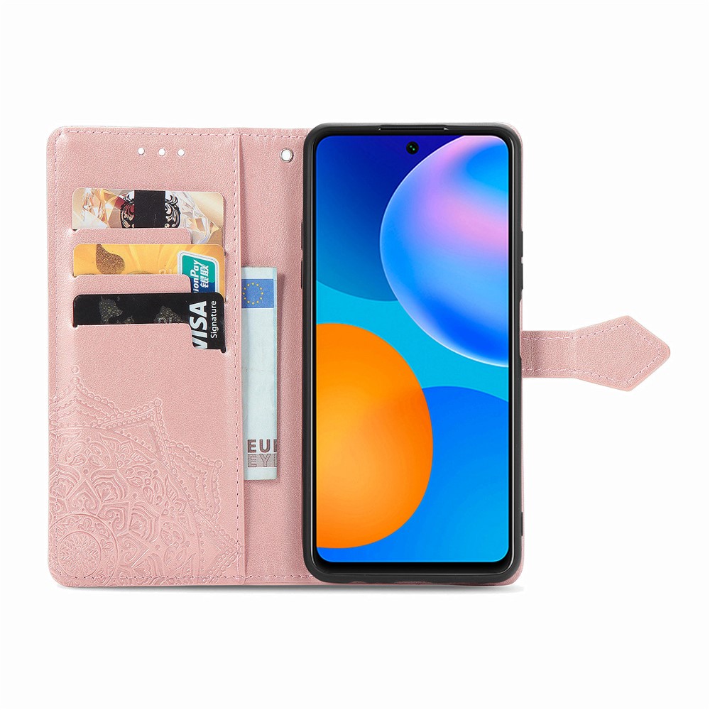 Embossed Mandala Flower Leather Case with Wallet Stand for Huawei P smart 2021 / Y7a - Rose Gold-6