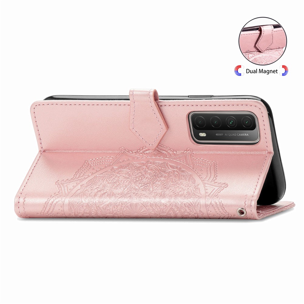 Geprägte Mandala Blumenlederhülle Mit Brieftasche Für Huawei P Smart 2021 / Y7a - Roségold-8