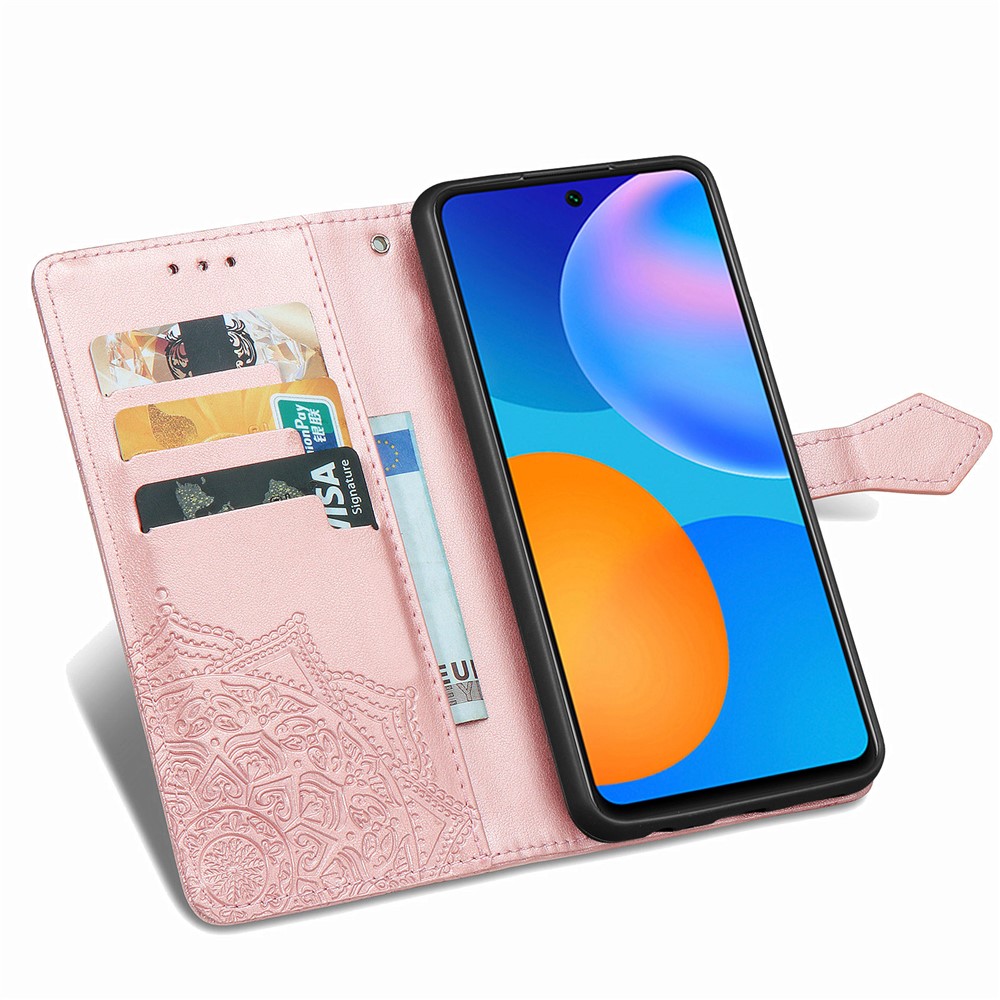 Embossed Mandala Flower Leather Case with Wallet Stand for Huawei P smart 2021 / Y7a - Rose Gold-9