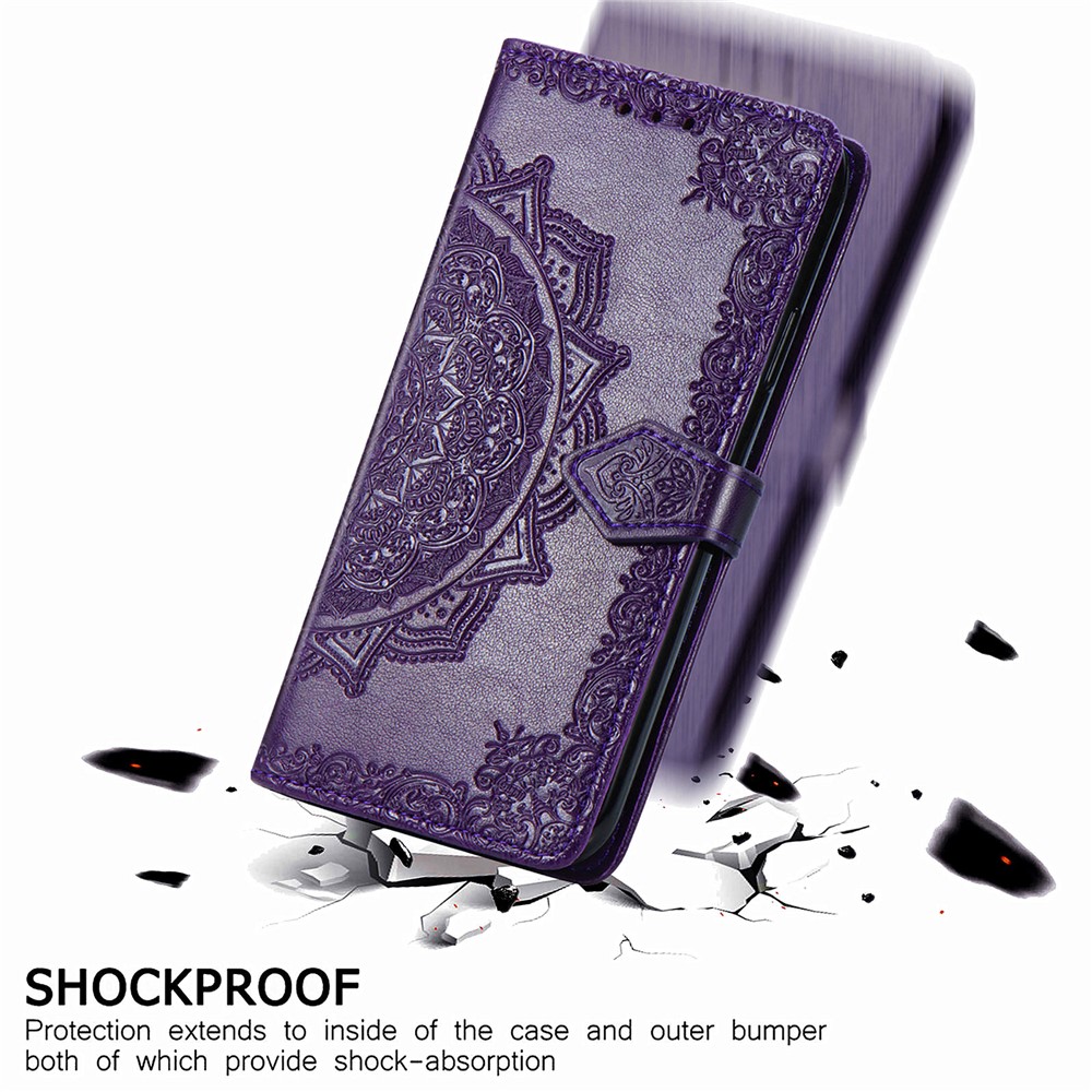 Embossed Mandala Flower Leather Case with Wallet Stand for Huawei P smart 2021 / Y7a - Purple-14