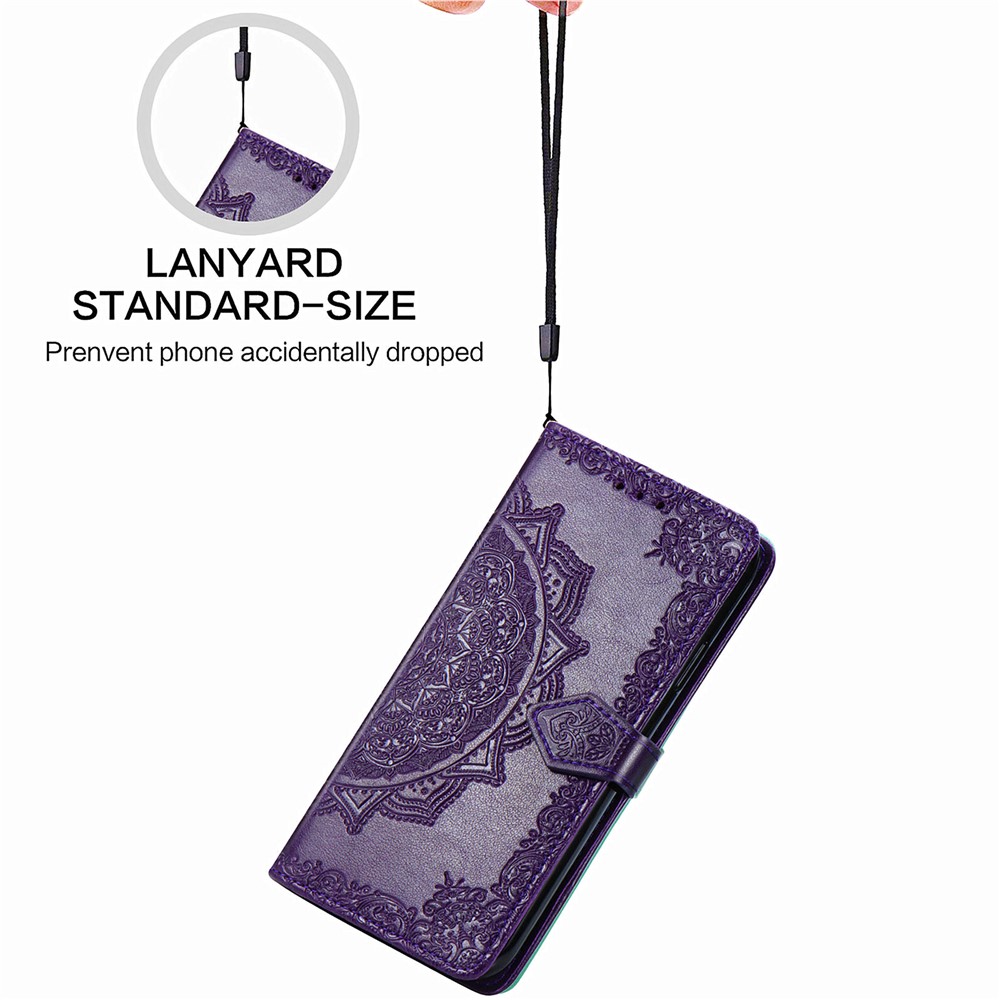 Embossed Mandala Flower Leather Case with Wallet Stand for Huawei P smart 2021 / Y7a - Purple-17