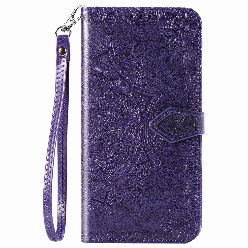 Embossed Mandala Flower Leather Case with Wallet Stand for Huawei P smart 2021 / Y7a - Purple-2