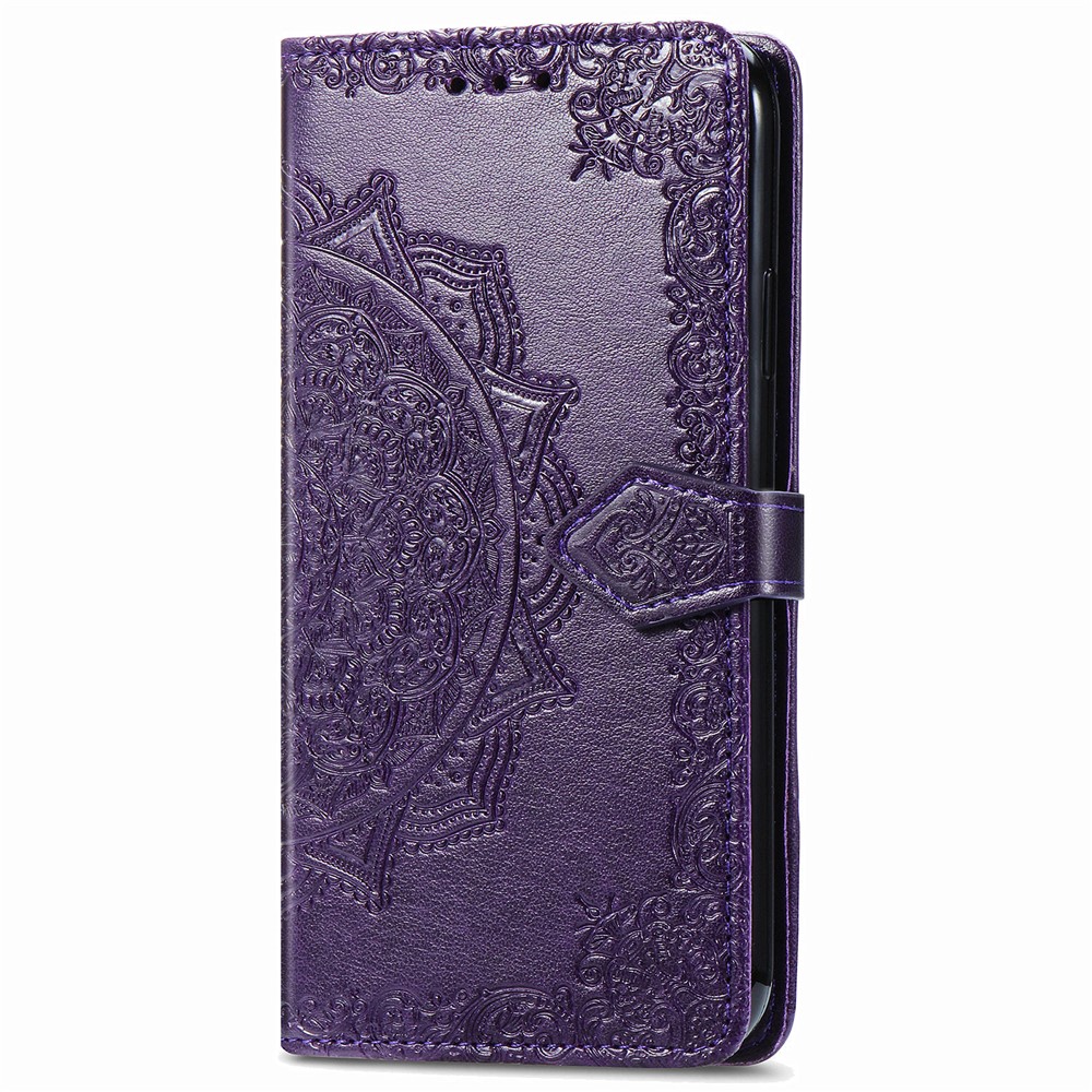 Embossed Mandala Flower Leather Case with Wallet Stand for Huawei P smart 2021 / Y7a - Purple-4