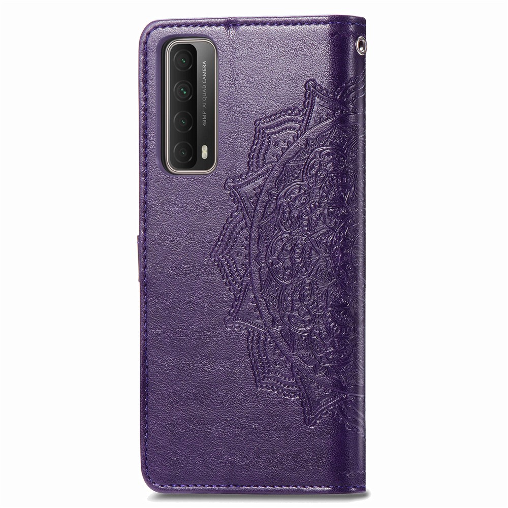 Embossed Mandala Flower Leather Case with Wallet Stand for Huawei P smart 2021 / Y7a - Purple-5
