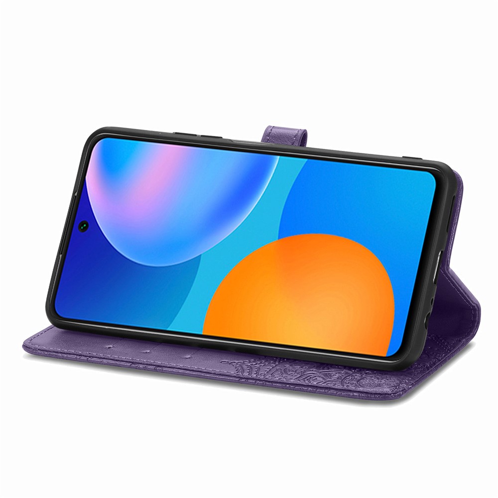 Embossed Mandala Flower Leather Case with Wallet Stand for Huawei P smart 2021 / Y7a - Purple-7