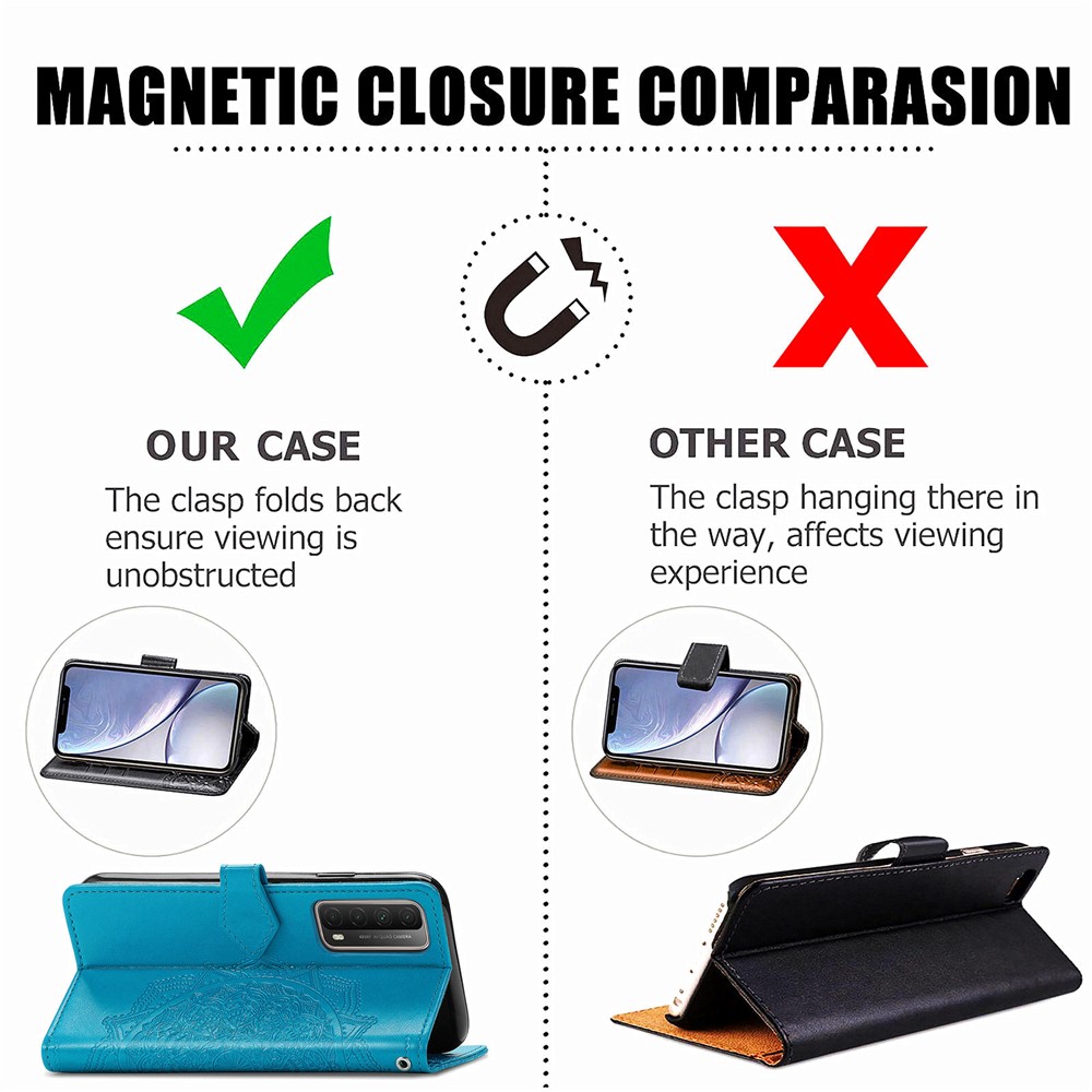 Embossed Mandala Flower Leather Case with Wallet Stand for Huawei P smart 2021 / Y7a - Blue-15