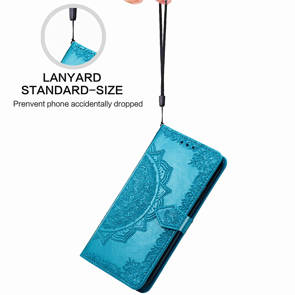 Embossed Mandala Flower Leather Case with Wallet Stand for Huawei P smart 2021 / Y7a - Blue-17