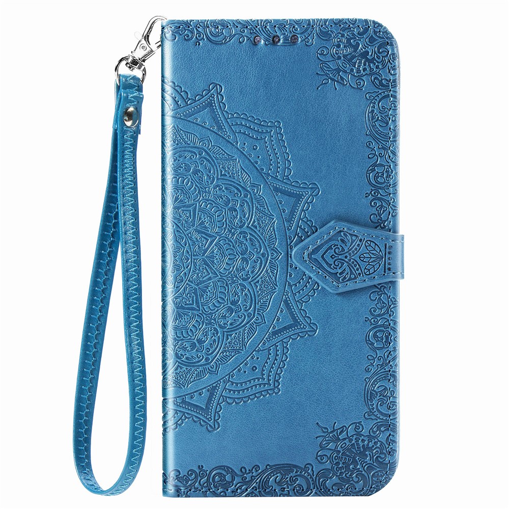 Geprägte Mandala Blumenlederhülle Mit Brieftasche Für Huawei P Smart 2021 / Y7a - Blau-3