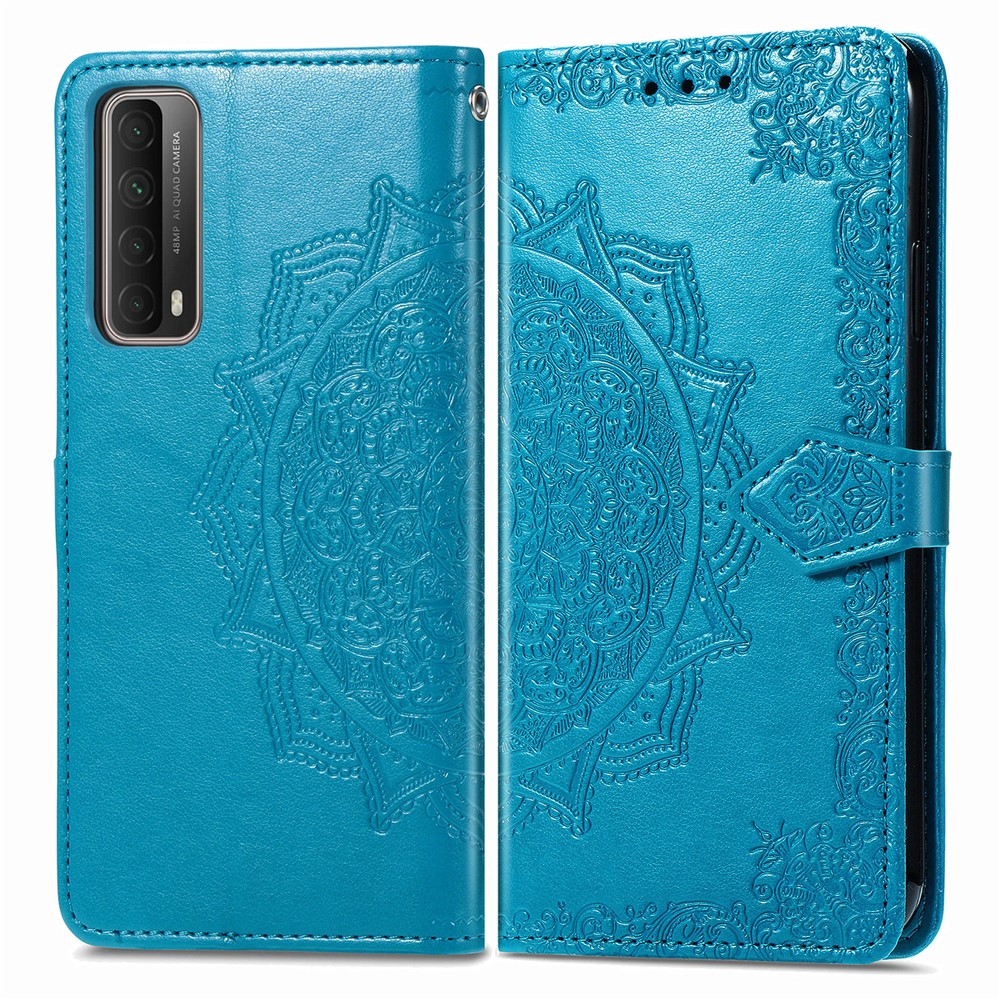 Embossed Mandala Flower Leather Case with Wallet Stand for Huawei P smart 2021 / Y7a - Blue-4