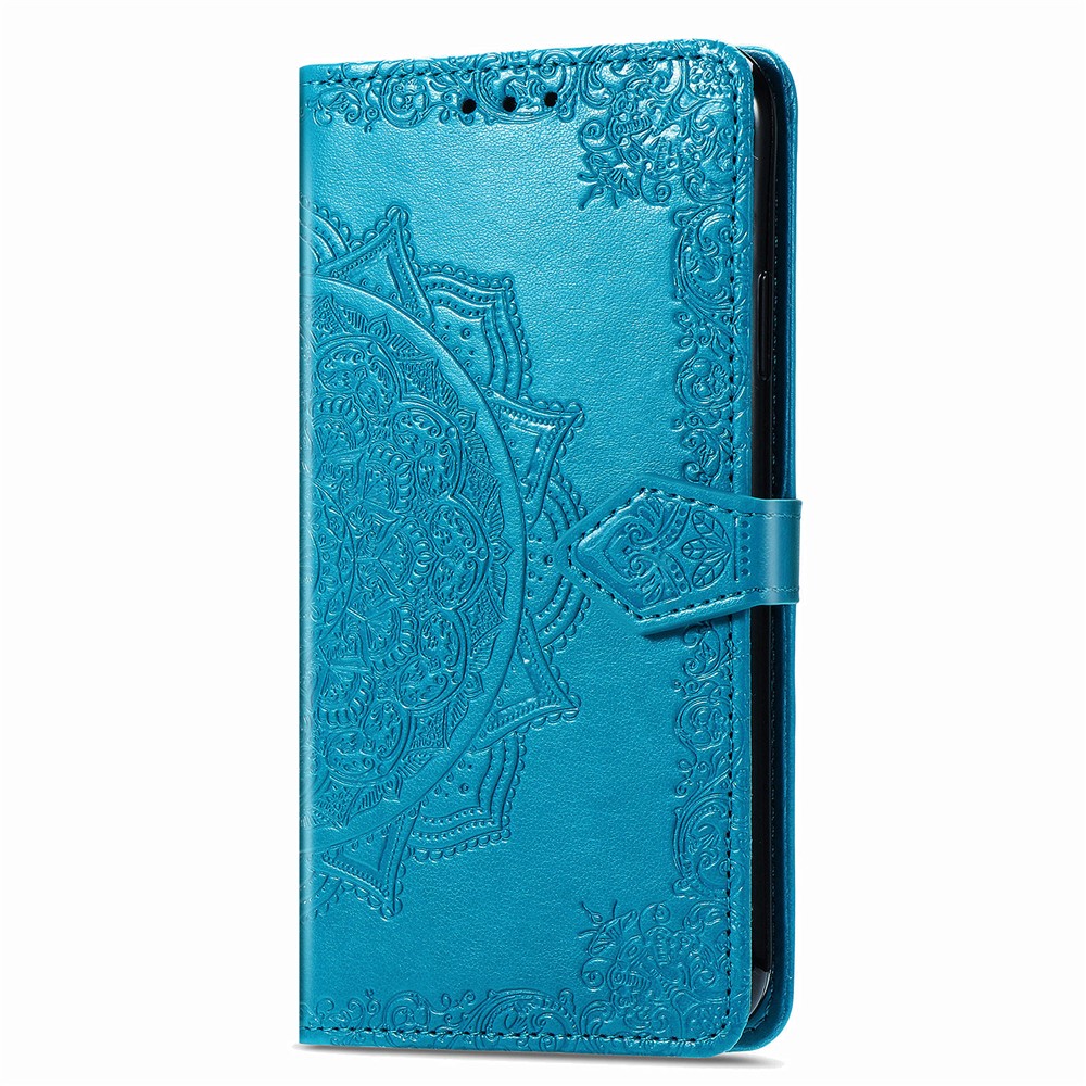 Embossed Mandala Flower Leather Case with Wallet Stand for Huawei P smart 2021 / Y7a - Blue-5