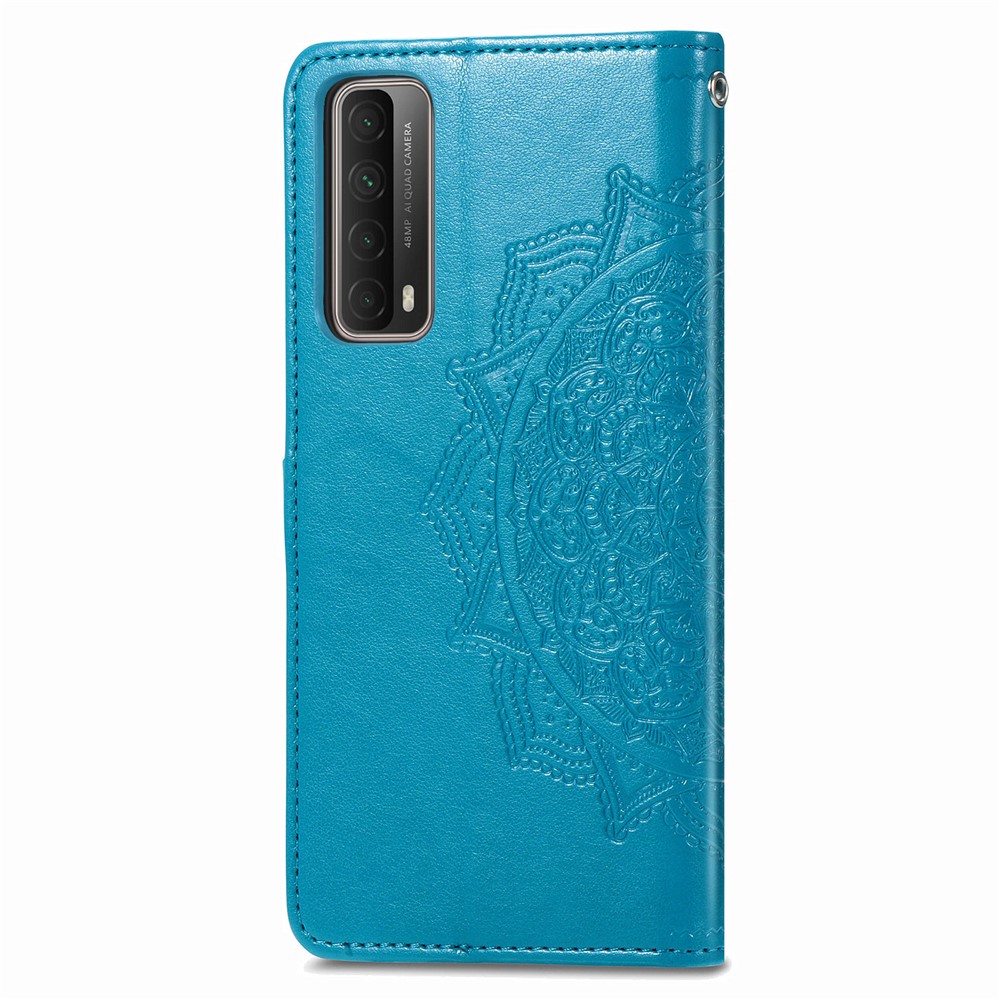 Geprägte Mandala Blumenlederhülle Mit Brieftasche Für Huawei P Smart 2021 / Y7a - Blau-6