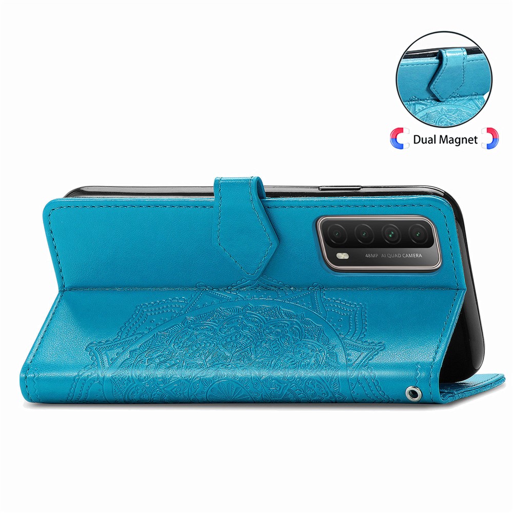 Embossed Mandala Flower Leather Case with Wallet Stand for Huawei P smart 2021 / Y7a - Blue-8