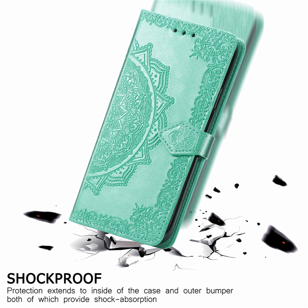 Embossed Mandala Flower PU Leather Case Wallet for Huawei Mate 40 Pro - Green-13