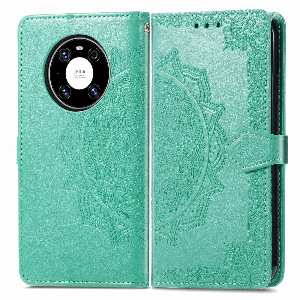 Embossed Mandala Flower PU Leather Case Wallet for Huawei Mate 40 Pro - Green-2