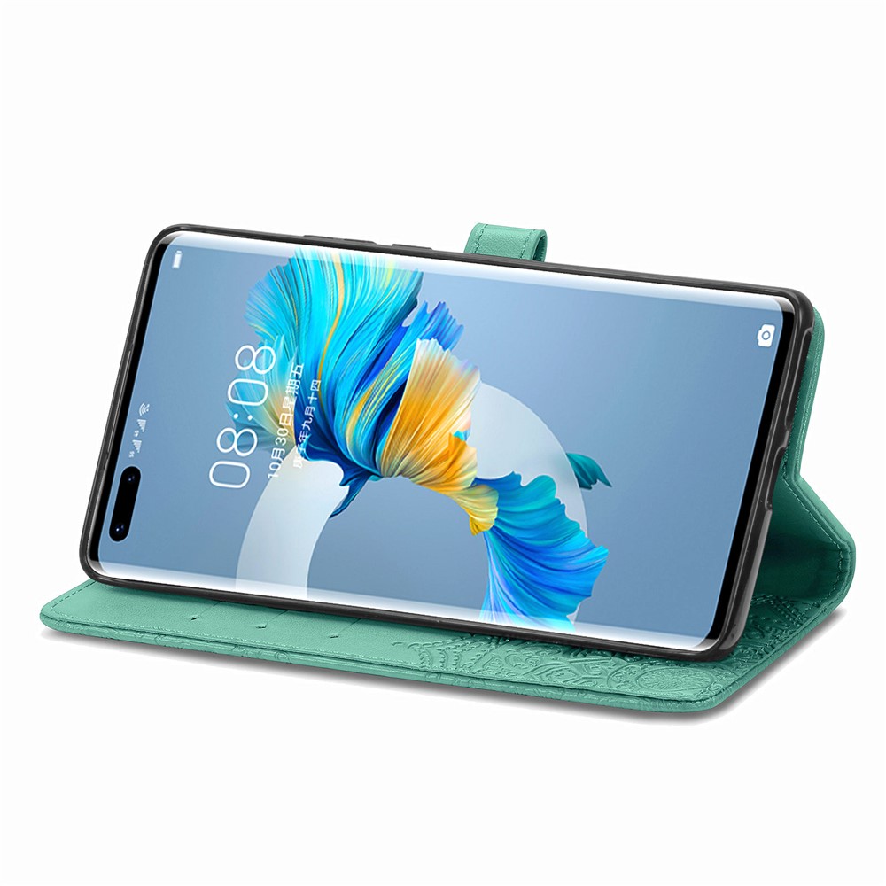 Embossed Mandala Flower PU Leather Case Wallet for Huawei Mate 40 Pro - Green-6