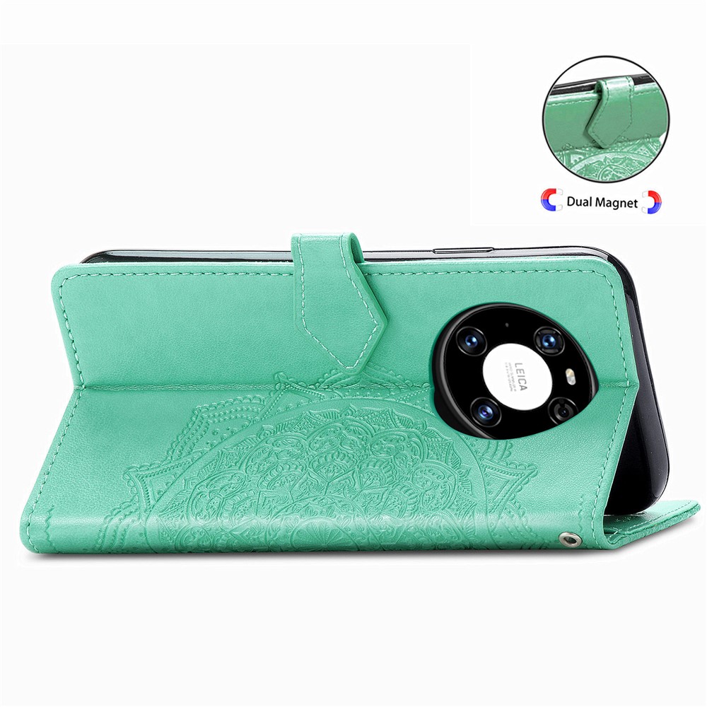 Embossed Mandala Flower PU Leather Case Wallet for Huawei Mate 40 Pro - Green-7