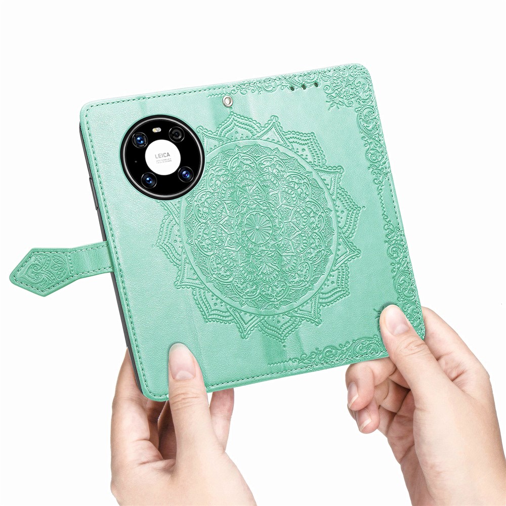 Embossed Mandala Flower PU Leather Case Wallet for Huawei Mate 40 Pro - Green-9