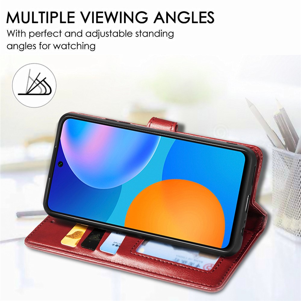 Solid Color Wallet Stand Leather Phone Shell for Huawei P smart 2021 / Huawei Y7a - Red-11