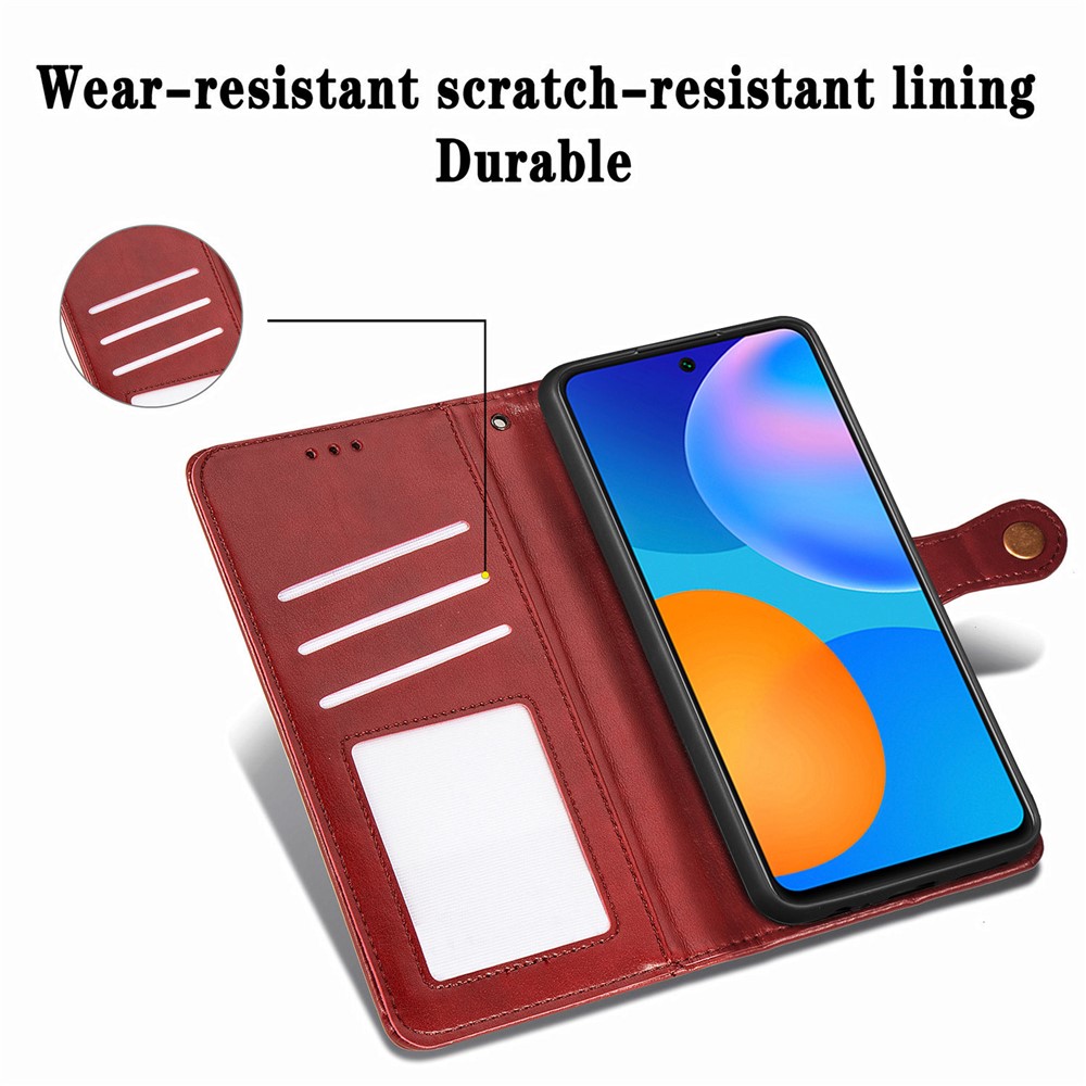 Solid Color Wallet Stand Leather Phone Shell for Huawei P smart 2021 / Huawei Y7a - Red-12
