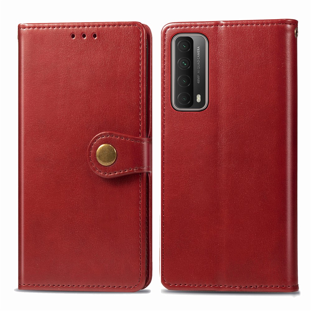 Solid Color Wallet Stand Leather Phone Shell for Huawei P smart 2021 / Huawei Y7a - Red-2