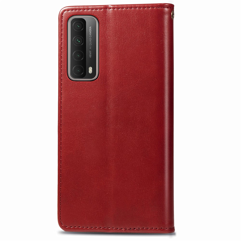 Solid Color Wallet Stand Leather Phone Shell for Huawei P smart 2021 / Huawei Y7a - Red-5